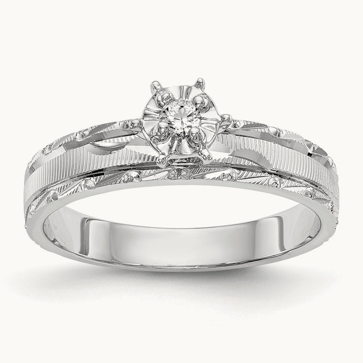 AA Quality Trio Complete Engagement Ring, 14K White Gold