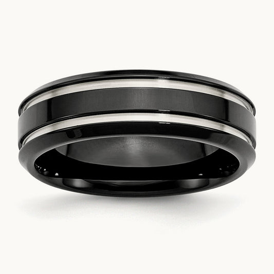 Polished Black IP-plated Grooved Band — photo set