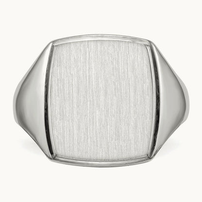 13.0x15. Closed Back Mens Signet Ring, 0mm, 14K White Gold