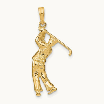 3-D Golfer in Swing Charm, 14K