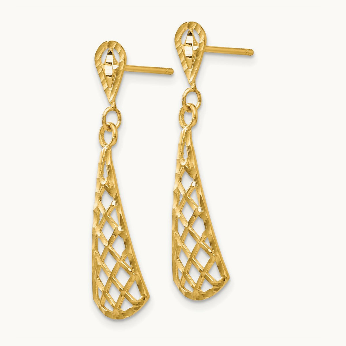 Diamond-Cut Inverted Fan Dangle Post Earring, 14K