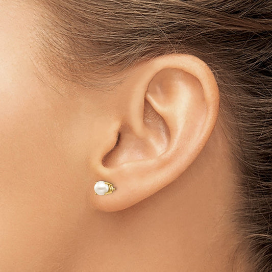 Round June/Freshwater Cultured Pearl Post Earrings — 14K Yellow Gold