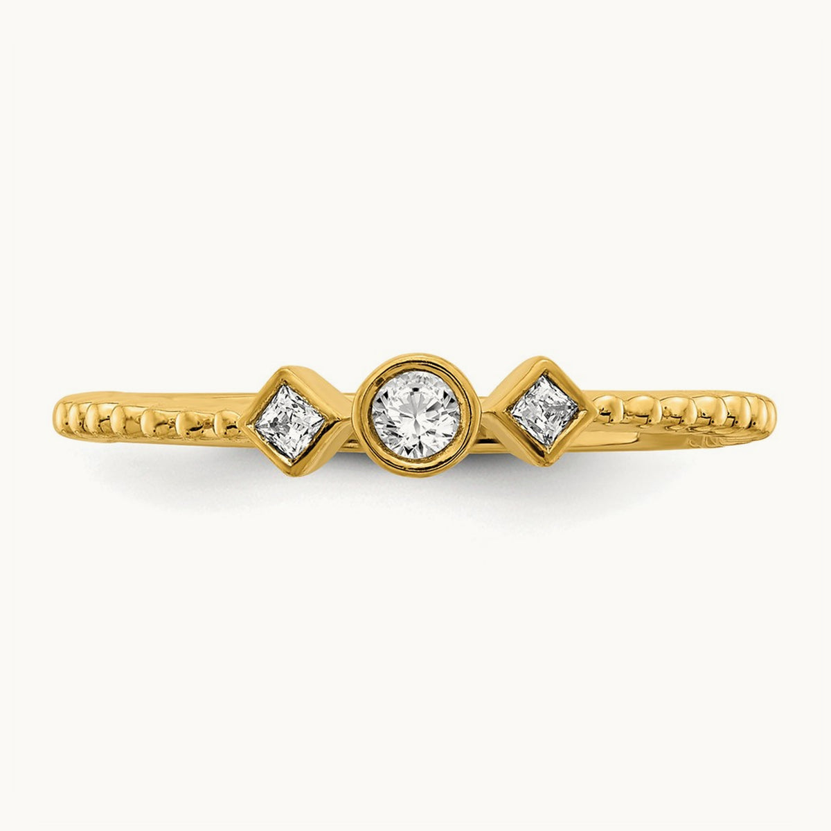 Scalloped Band Petite Round Complete Diamond Ring — 14K Yellow Gold, 7