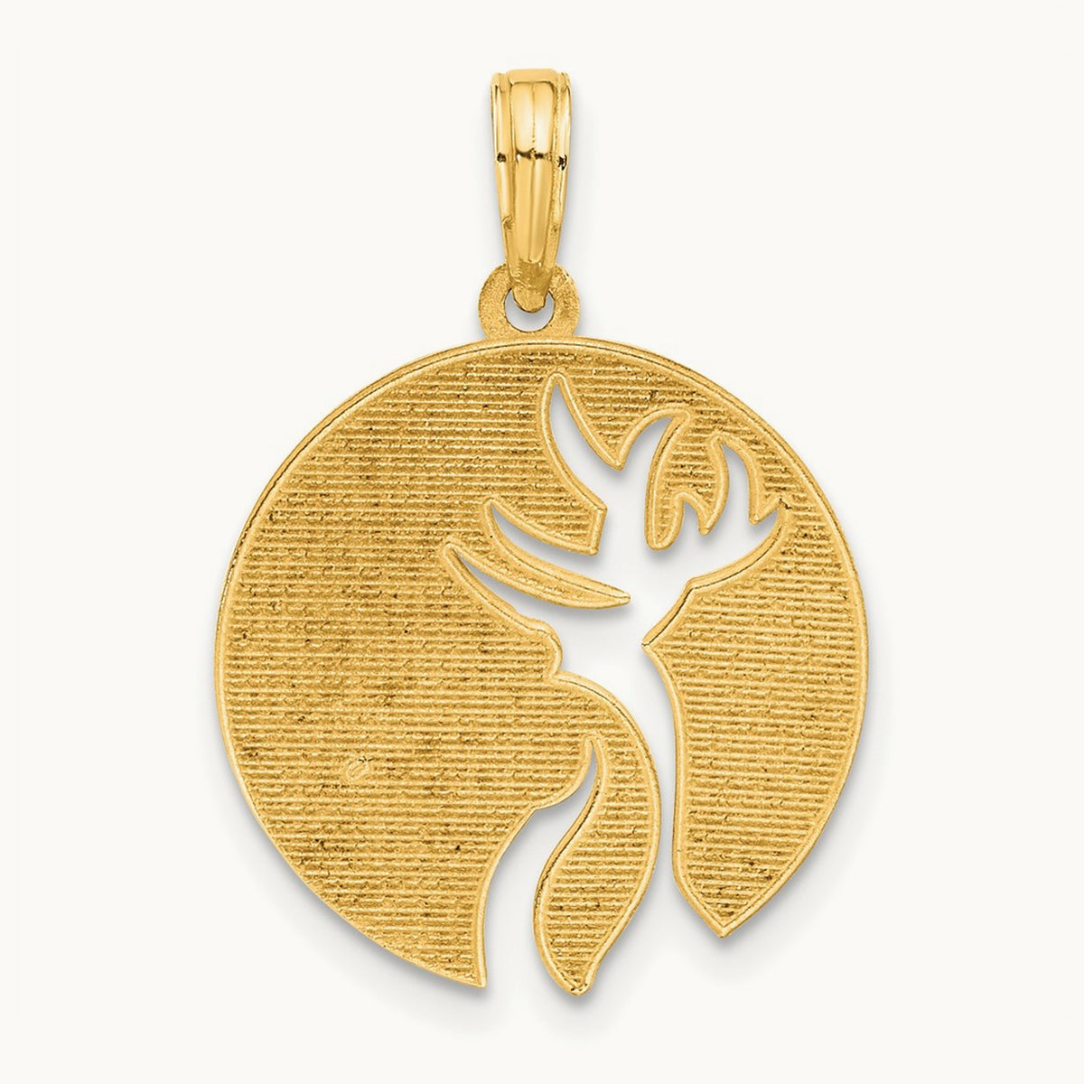 Polished Cut-out Deer Head Circle Pendant, 14K