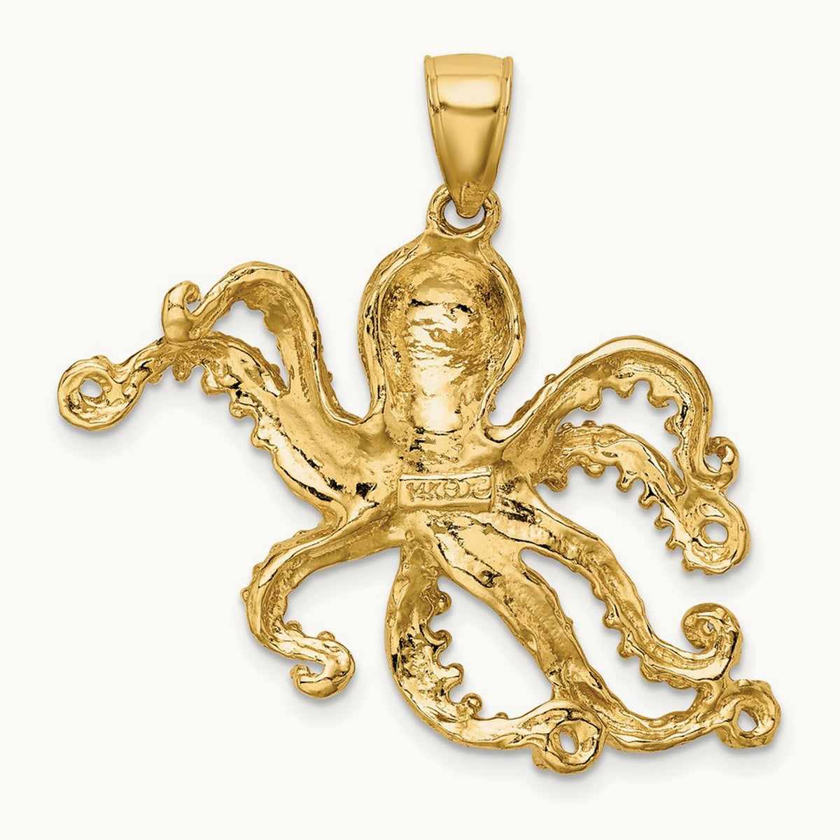 Textured Octopus Charm — 14K Yellow Gold, 31mm