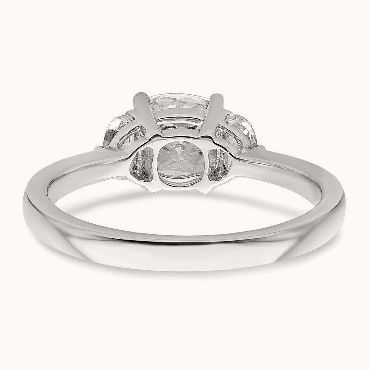 3 Stone Half Moon/Cushion Semi-Mount Dia Ring, 14K White Gold