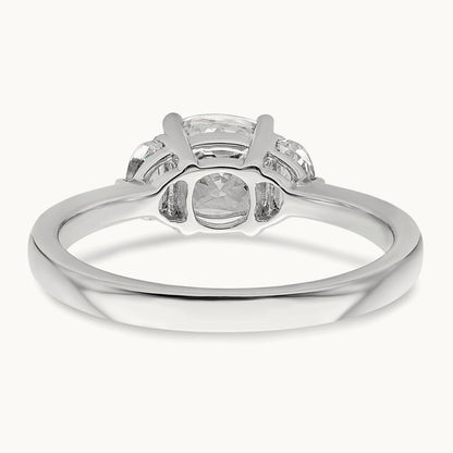 3 Stone Half Moon/Cushion Semi-Mount Dia Ring, 14K White Gold