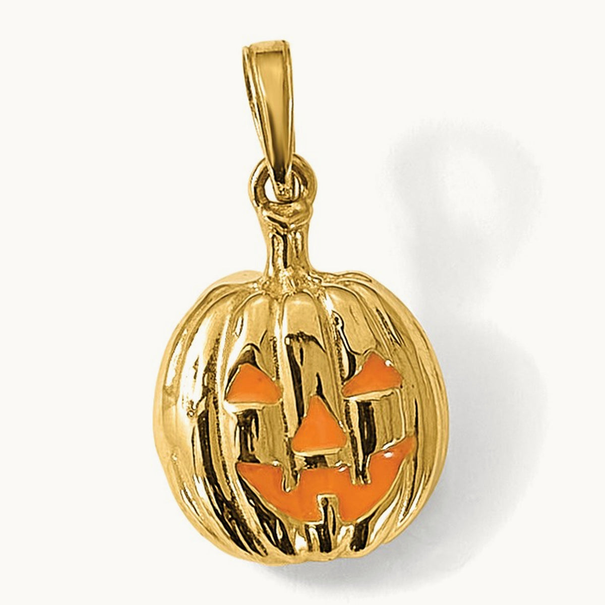 Enameled Inside 3-D Cut-Out Pumpkin Pendant, 14K
