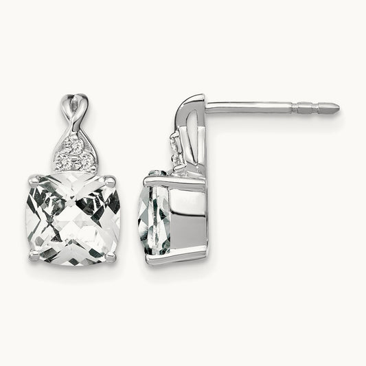 Checkerboard Topaz and Diamond Earrings — 14K White Gold
