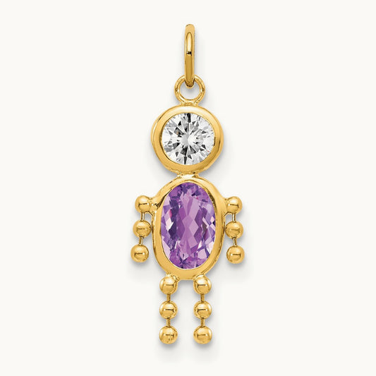 February Boy Birthstone Charm, 14K