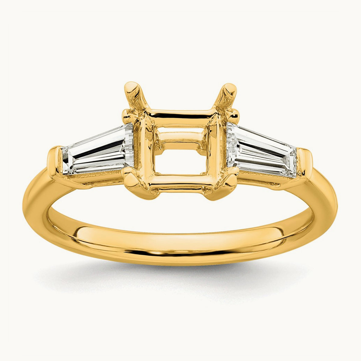 Baguette Princess Semi-Mount Engagement Ring — 14K Yellow Gold, 1/2 ct, 7