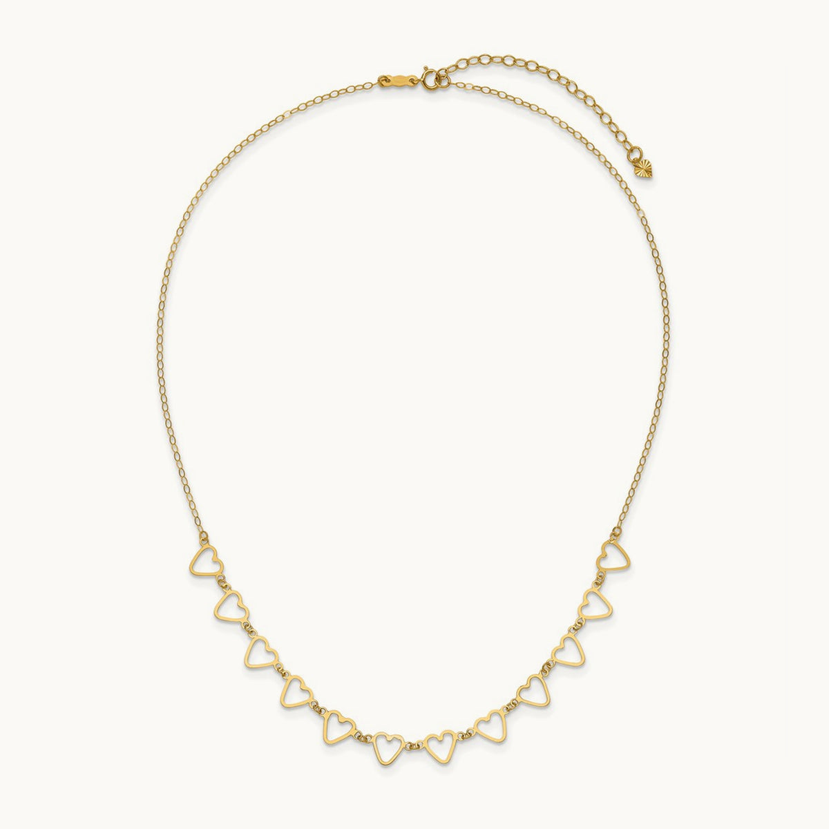 Oval Cable with Open Flat Hearts 18 inch w/ 2in ext Necklace, 14K