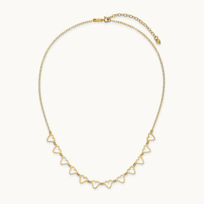 Oval Cable with Open Flat Hearts 18 inch w/ 2in ext Necklace, 14K