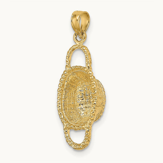 3-D 2 Handles Oval Basket Charm, 14K