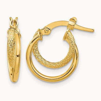 Polished Diamond-cut Hoop Earrings — 14K Yellow Gold