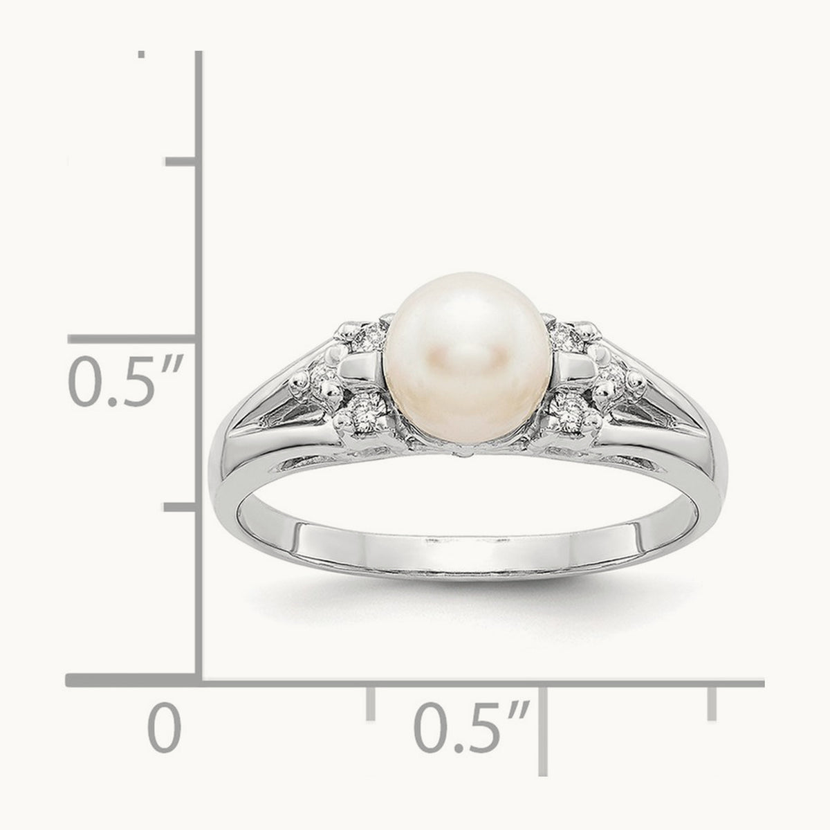 FW Cultured Pearl AA Diamond ring, 6mm, 14K White Gold