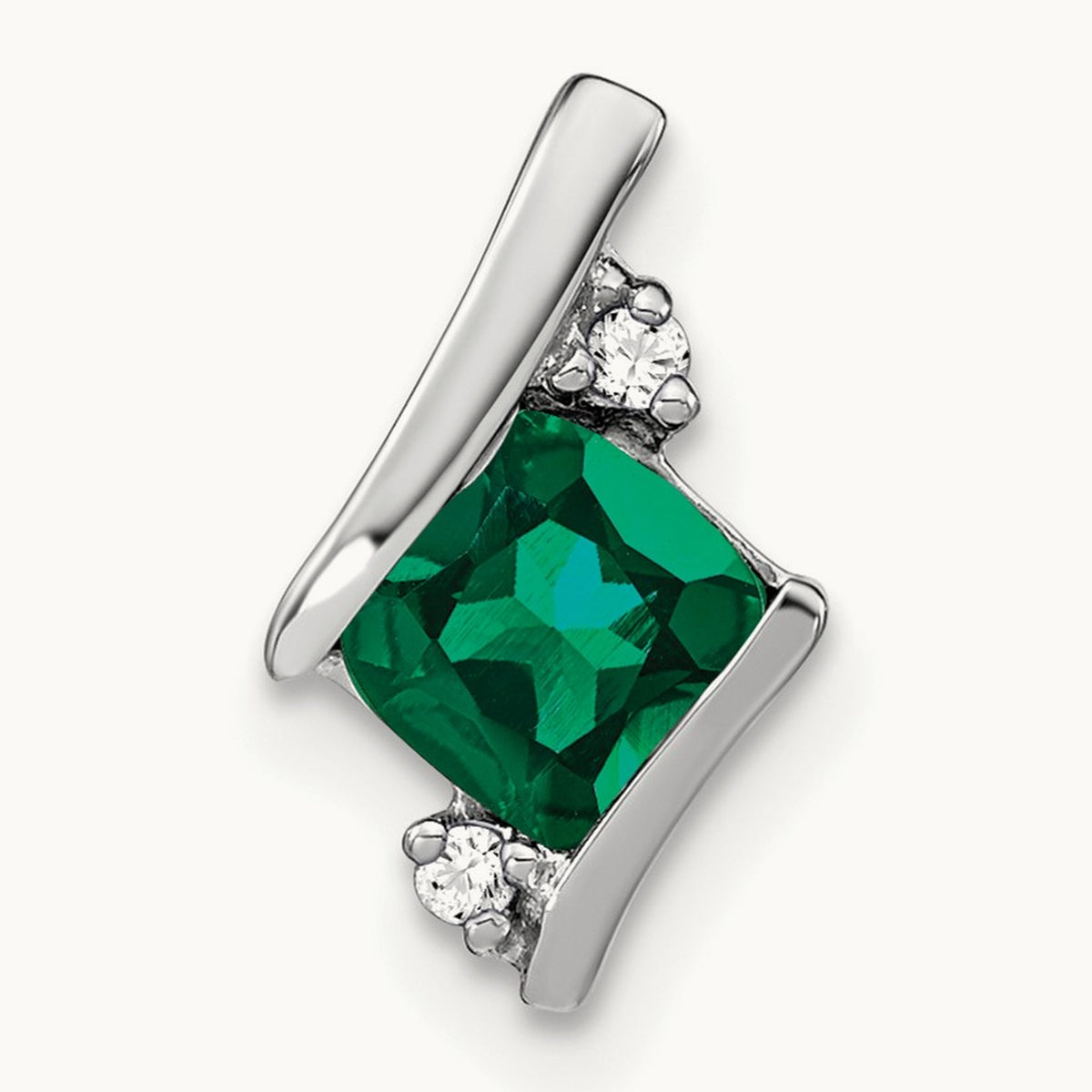 Cushion Cr. Emerald and Diamond Chain Slide, 14K White Gold
