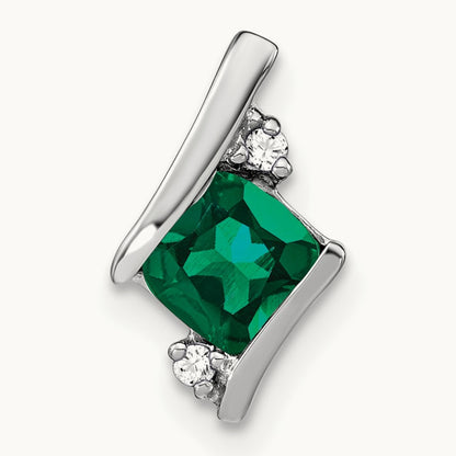 Cushion Cr. Emerald and Diamond Chain Slide, 14K White Gold