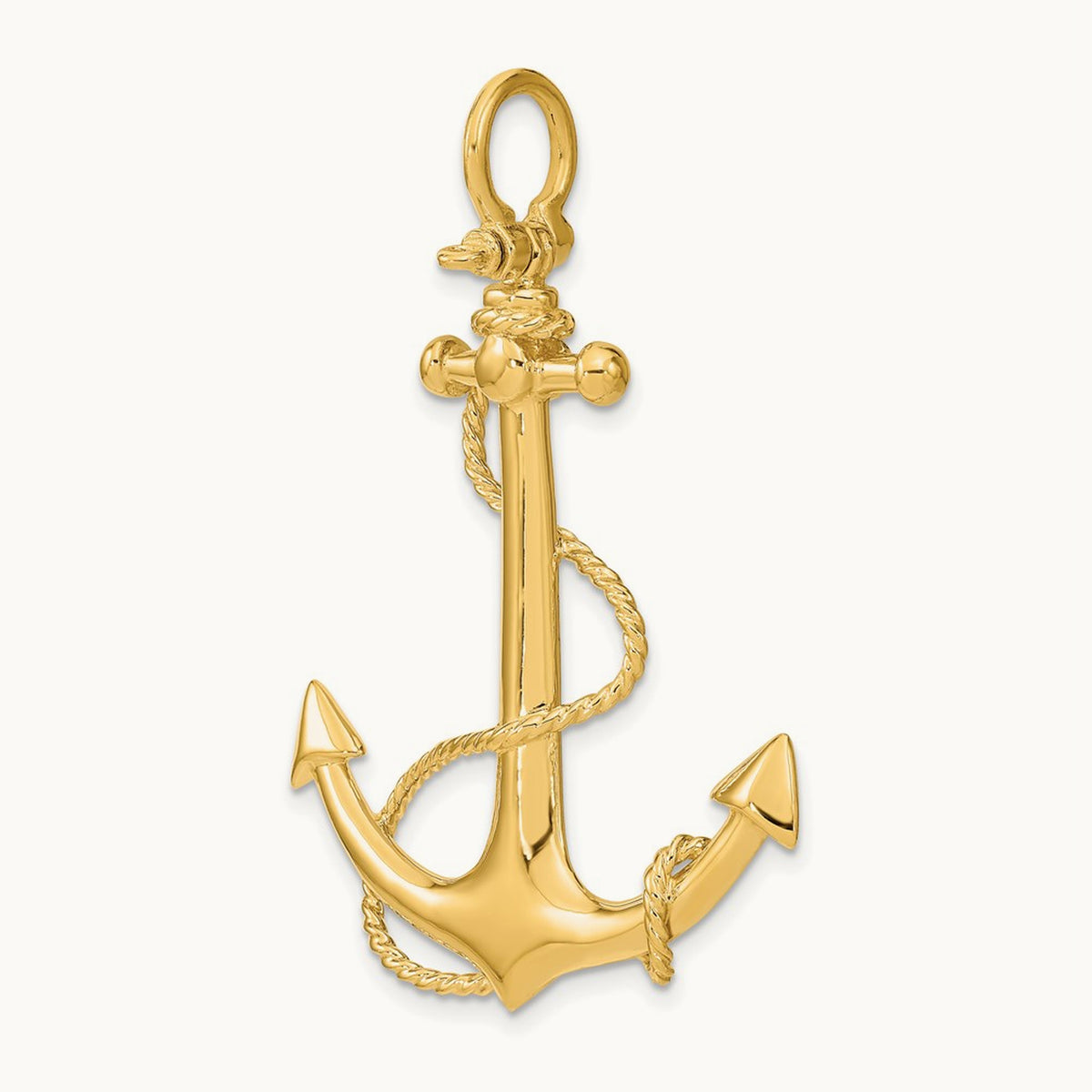 3-D Large Anchor w/ Rope Charm, 14K