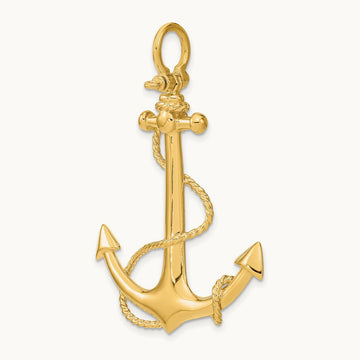 3-D Large Anchor w/ Rope Charm, 14K