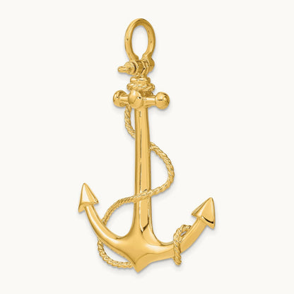3-D Large Anchor w/ Rope Charm, 14K
