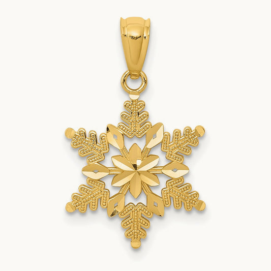 Diamond-cut Polished Snowflake Pendant, 14K