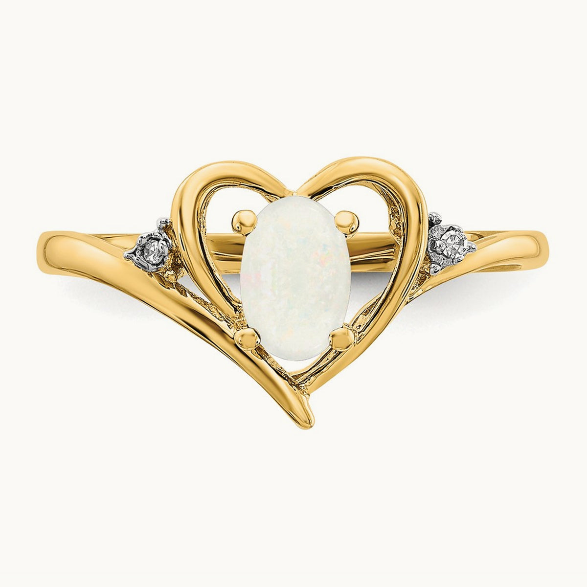 Opal and Diamond Heart Ring, 14K