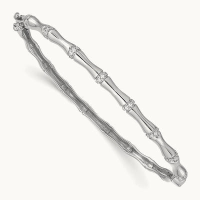 Bamboo Design Diamond Hinged Bangle — 14K White Gold