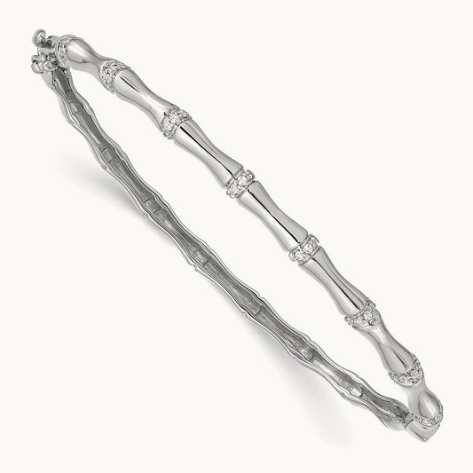 Bamboo Design Diamond Hinged Bangle — 14K White Gold