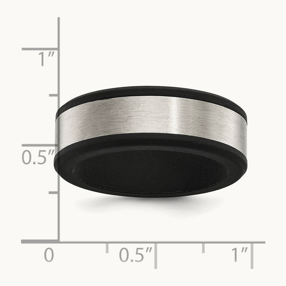 Brushed Black Silicone Center Band, 8mm, Stainless Steel
