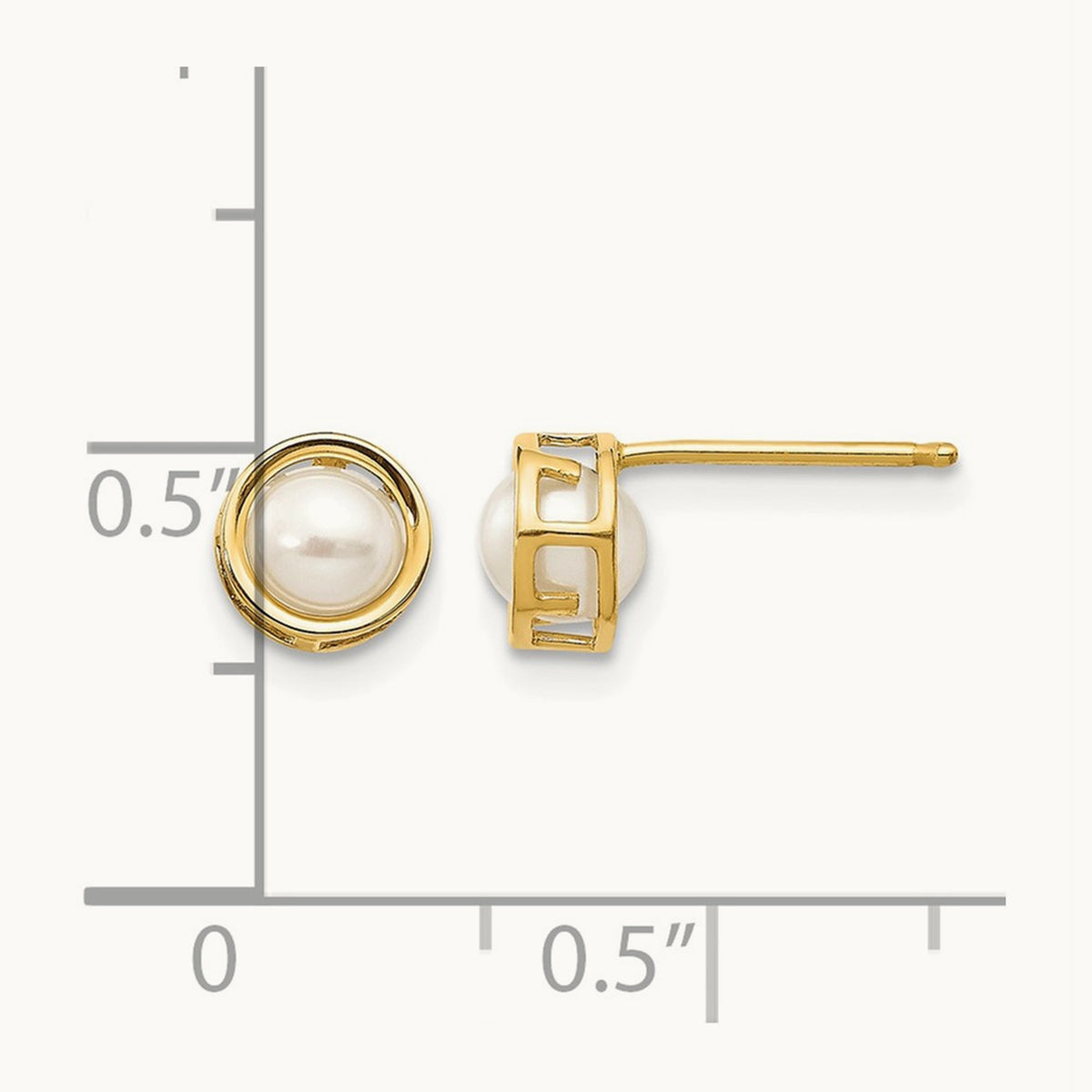 Bezel Freshwater Cultured Pearl Stud Earrings — 14K Yellow Gold, 4.5mm