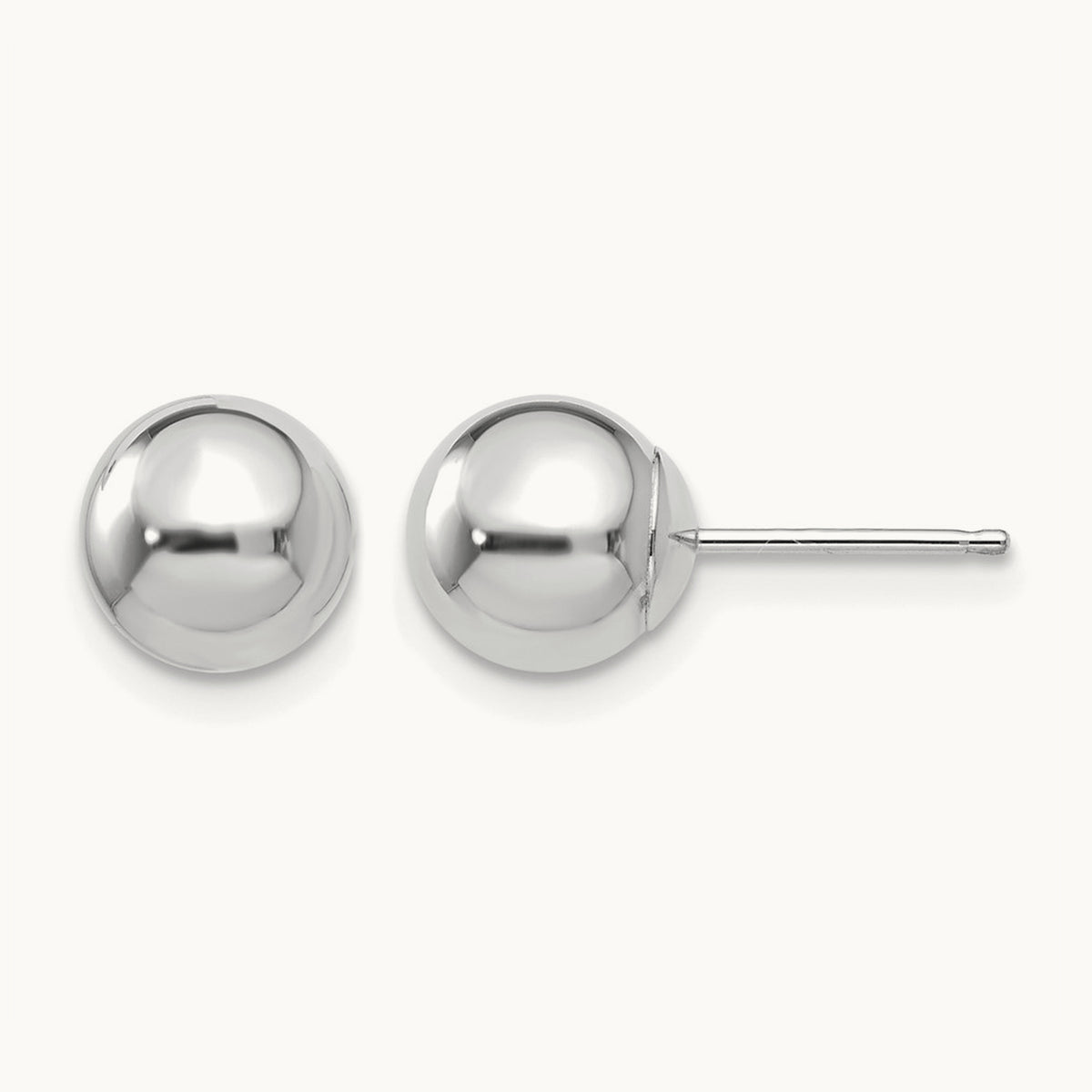 Polished Ball Post Earrings — 14K White Gold, 7mm