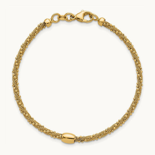 Polished and Textured Twist with Bead 7.25in Bracelet, 14K