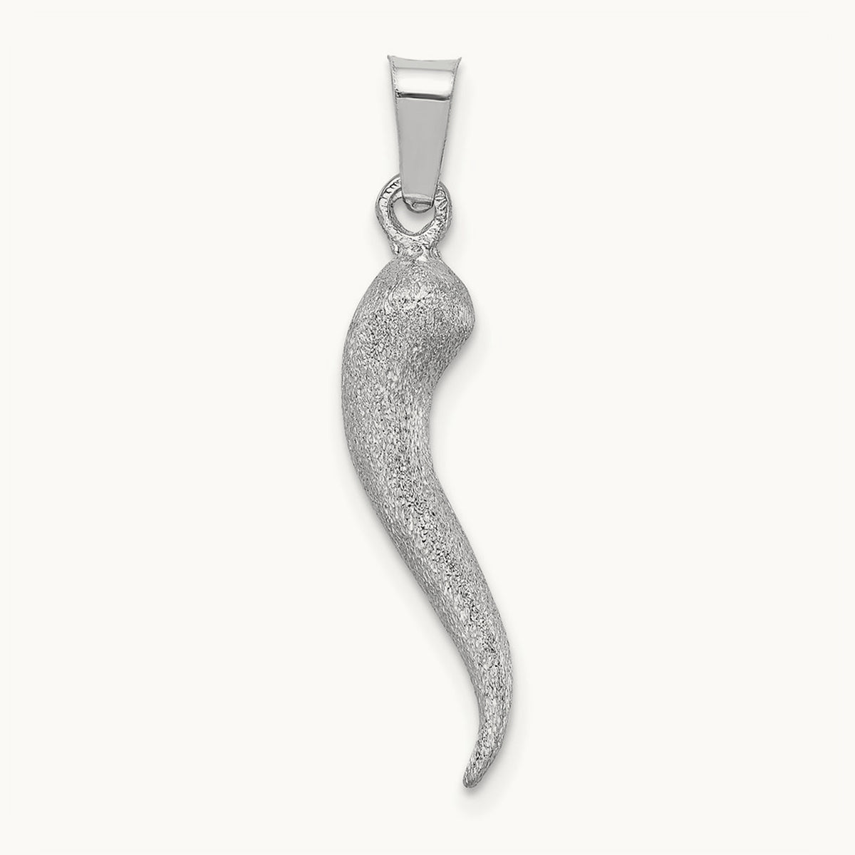Brushed 3D Italian Horn Pendant — 14K White Gold