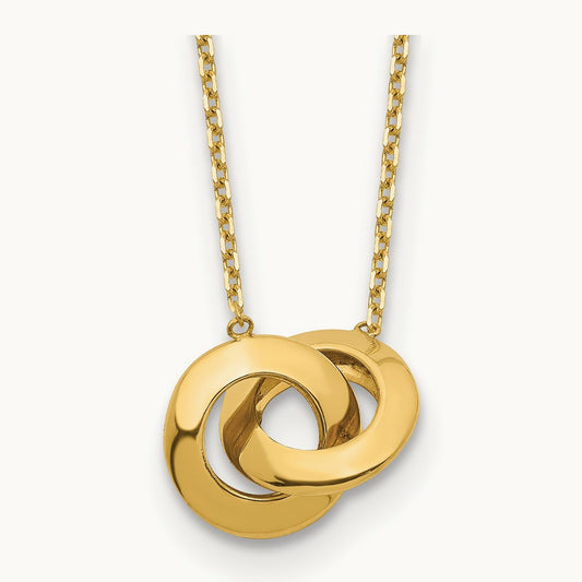 Polished Fancy Interlocking Circle 16 inch with 1 inch ext. Necklace, 14K