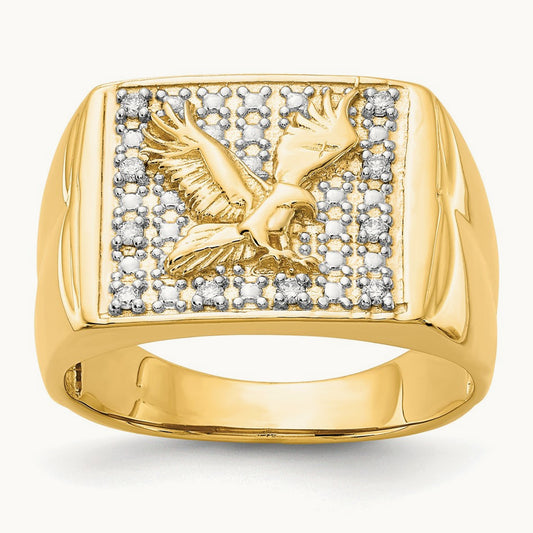 & Rhodium Men's .10ct Diamond Eagle Ring, 14K