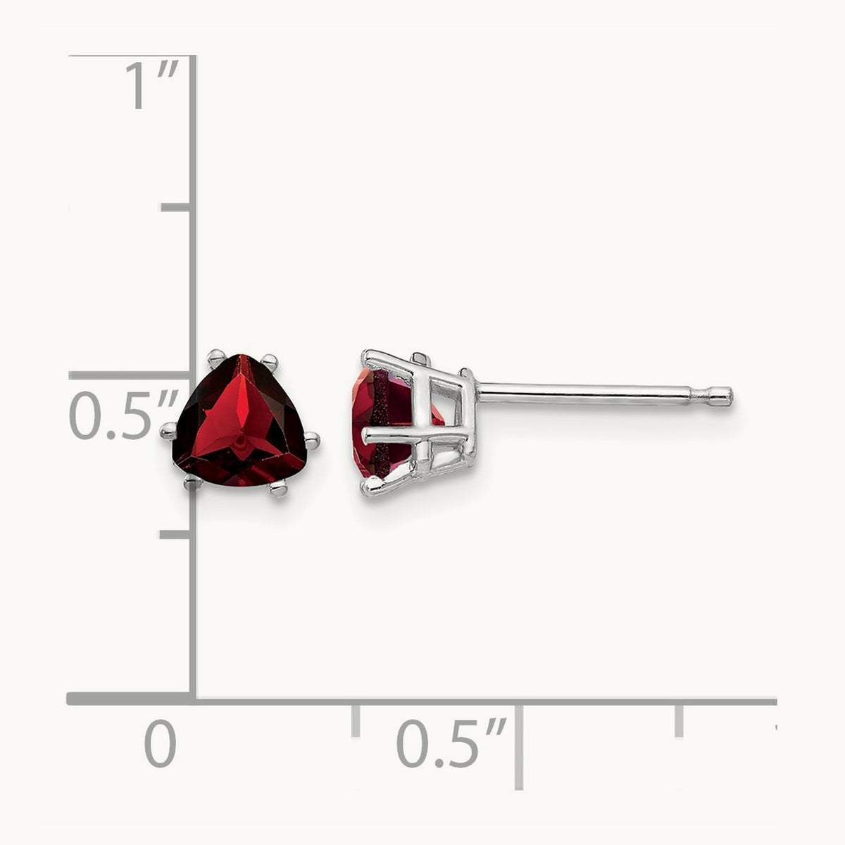 Garnet Trillion Stud Earrings, 14K White Gold