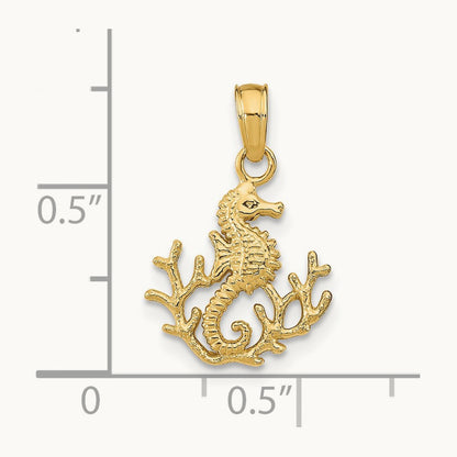 Textured Mini Seahorse and Coral Charm, 14K