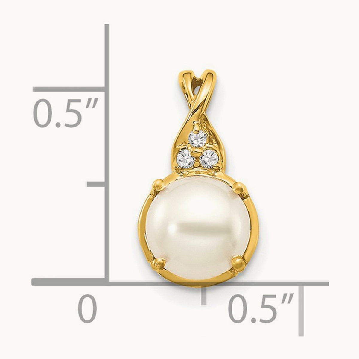 Freshwater Cultured Pearl and Diamond Pendant — 14K Yellow Gold, 14.6mm