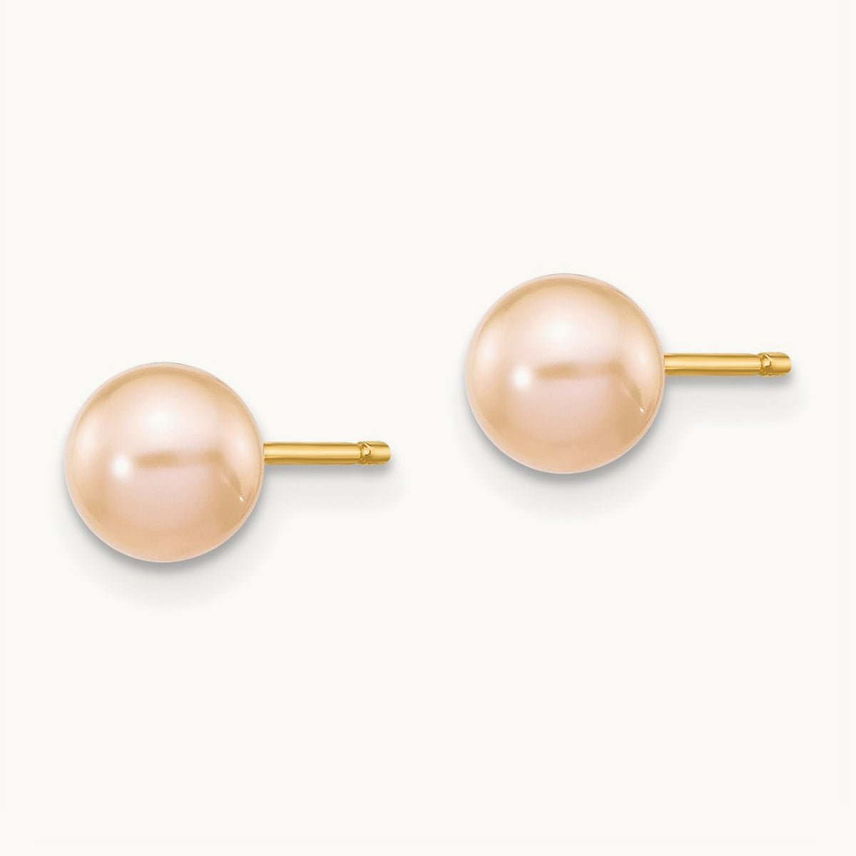 5- Pink Round Freshwater Cultured Pearl Stud Post Earrings, 6mm, 14K