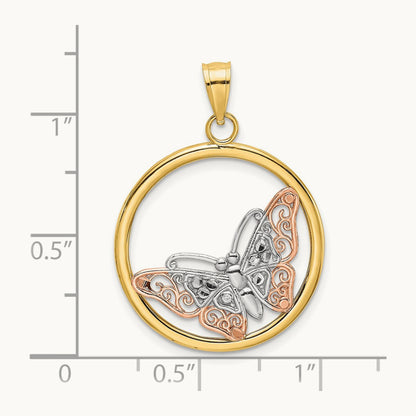 w/White Rhodium Butterfly In Round Frame Charm, 14K Two-tone