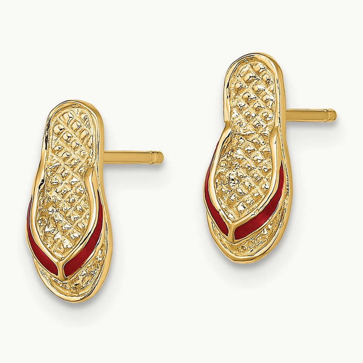 3D Red Enamel Flip-Flop Post Earrings, 14K