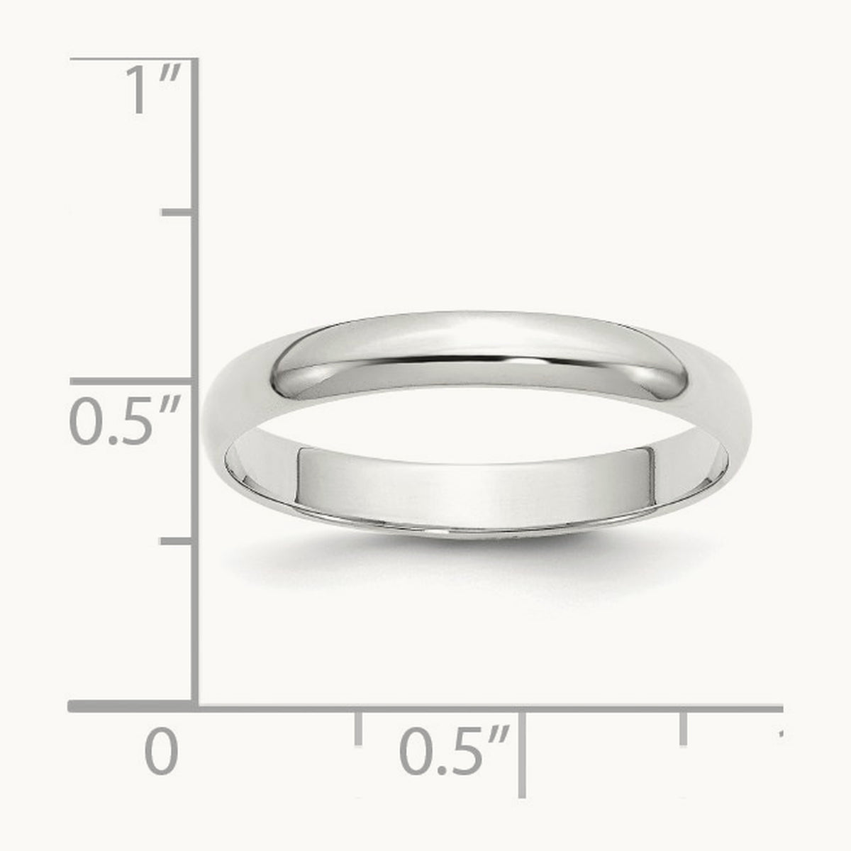 Lightweight Half Round Band, 3mm, 10K White Gold