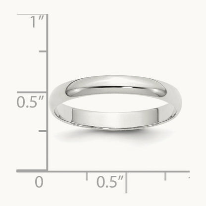 Lightweight Half Round Band, 3mm, 10K White Gold