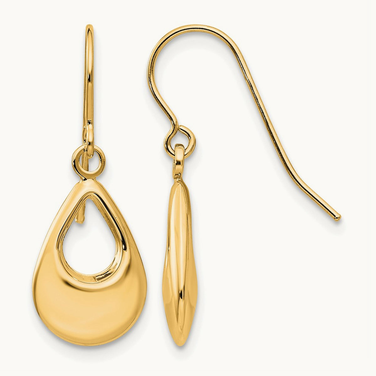 Teardrop Hollow Dangle Earrings — 14K Yellow Gold
