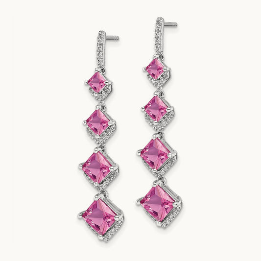 Created Sapphire Dangle Earrings, 0.25 ct tw Lab-Grown Diamond