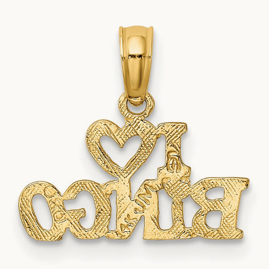 Polished/Textured I LOVE BINGO Charm, 14K