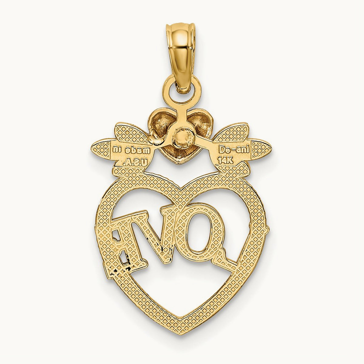 w/ White Rhodium LOVE Inside Heart Pendant, 14K Two-tone