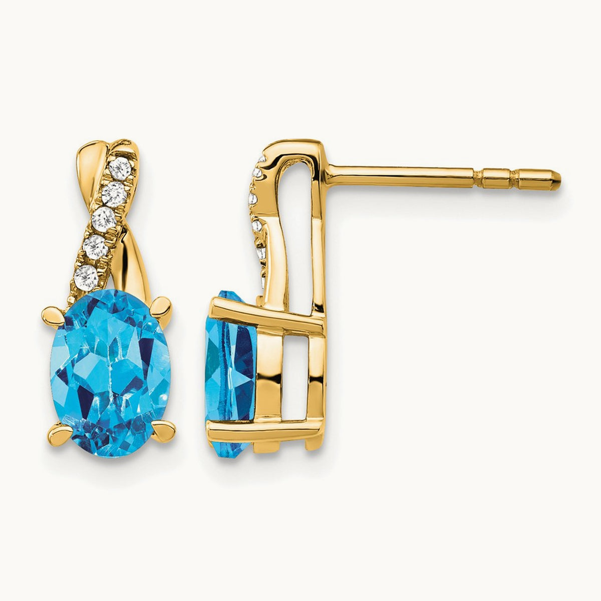 Blue Topaz and Diamond Earrings — 14K Yellow Gold