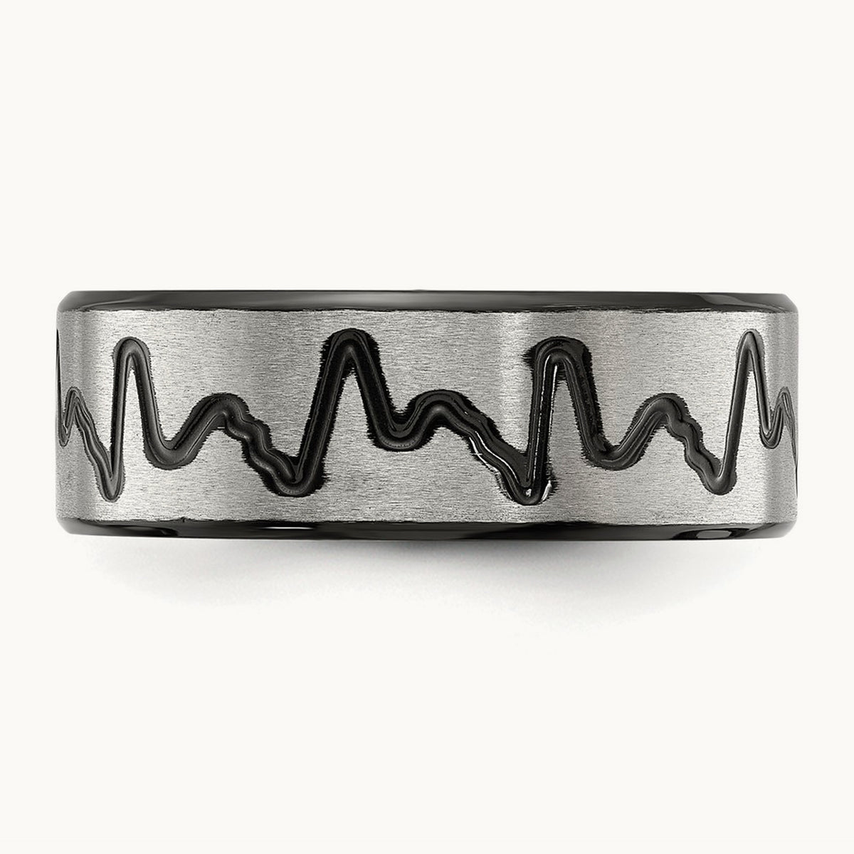 Brushed Black IP-plated Heartbeat Band, 8mm, Titanium